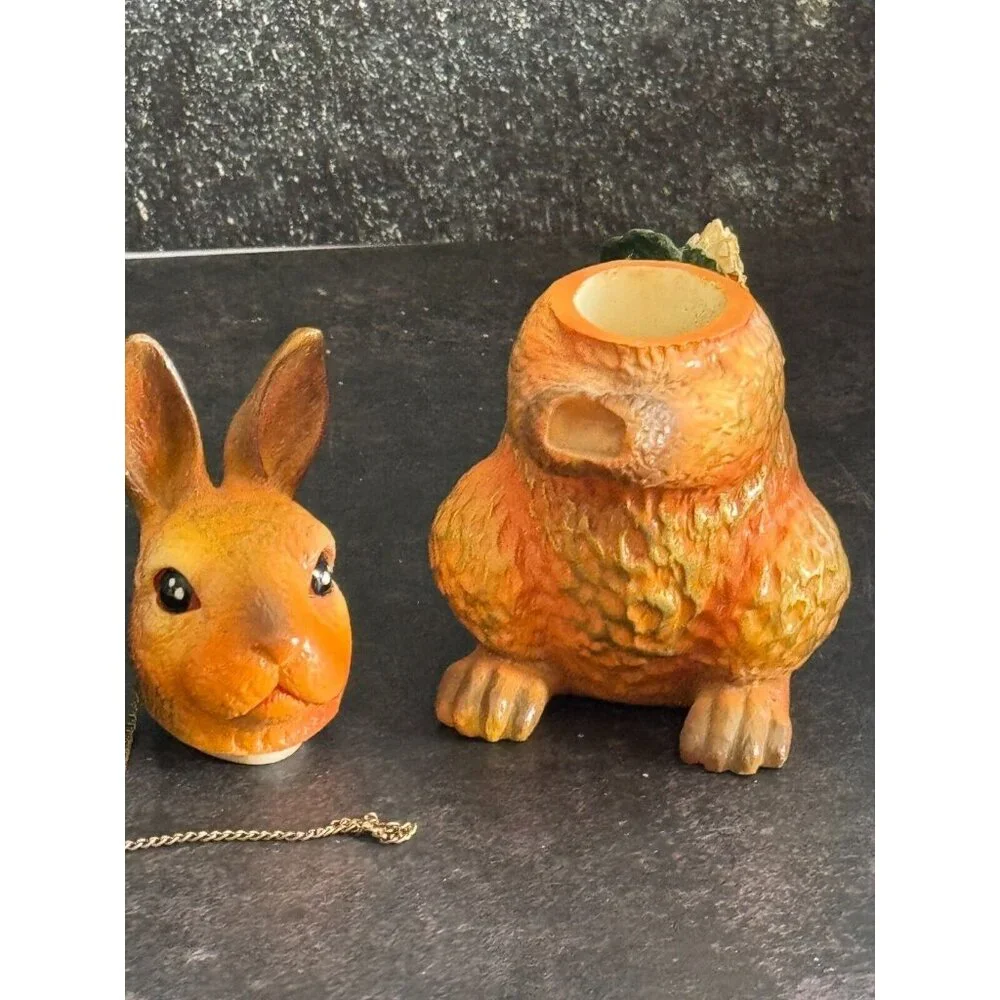 Mini Ceramic Rabbit Teapot With Sunflower Accent & Chain Lid 5" Tall Easter Spri - Picture 7 of 8